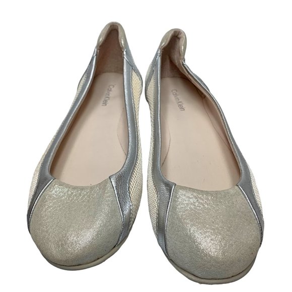 CALVIN KLEIN Starla Silver Leather Tan Mesh Athleisure Flats - Picture 12 of 12